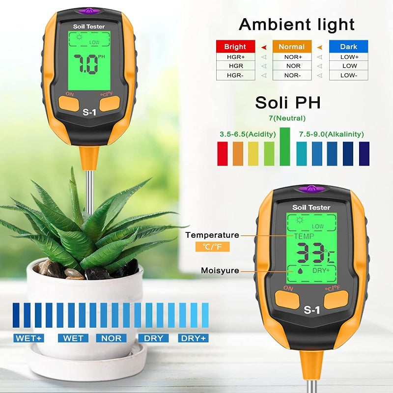 3/4 in 1 Soil Tester Moisture pH LCD Digital Meter Gauge Plants Flower  Humidity Testing Portable Auto-off Measurement Detector - China Sunlight Moisture  Meter, Soil Tester
