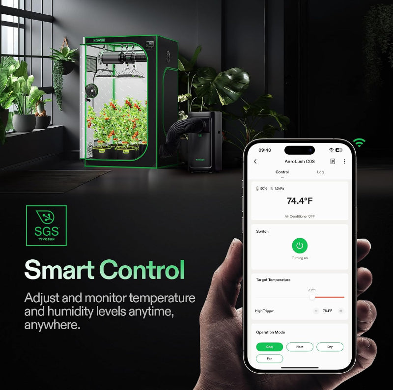 grow tent climate control VIVOSUN AeroLush C08 Smart A/C 8000BTU Size:90 = (XL) LD202320 growing area Shimano PD-GR500 Flat Platform