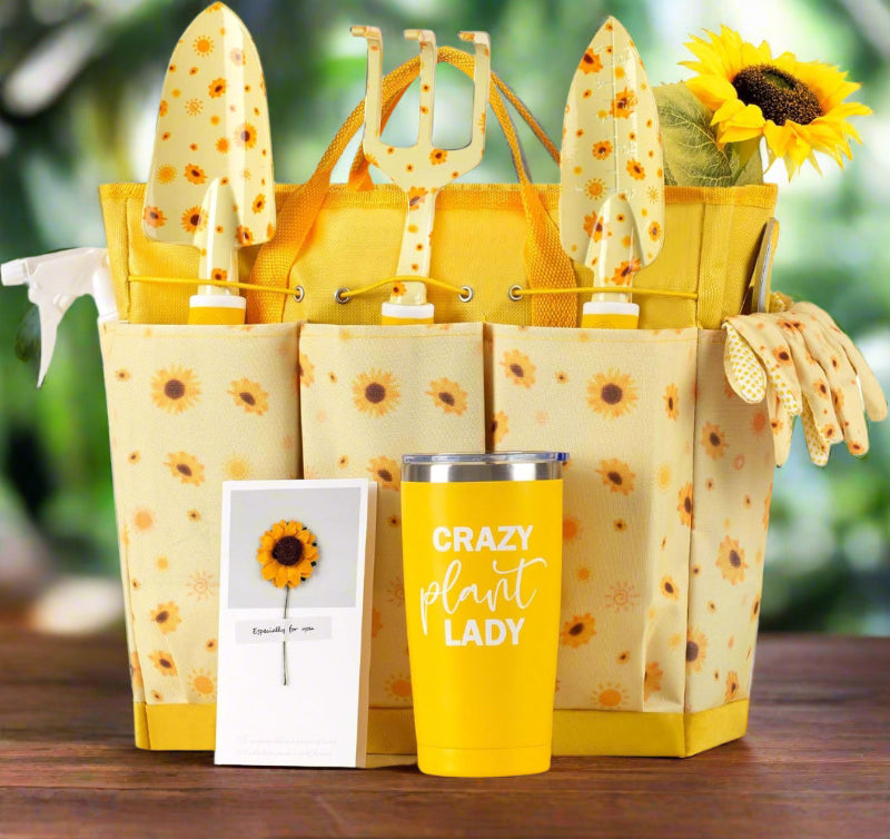 garden gift sets tools Sunflower Gardening Gifts For Women, Garden Tool Set, Heavy Duty Gardening Hand Tools With Garden Tool Bag,Yellow WFX Utility