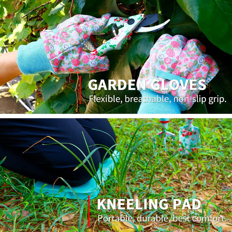 gardening gloves and kneeling pad Floral Garden Tools Set for Women – 11 PCS Heavy Duty Gardening Kit with  Tote Bag, Gloves, Kneeling Pad, Sprayer & Pruning Shears