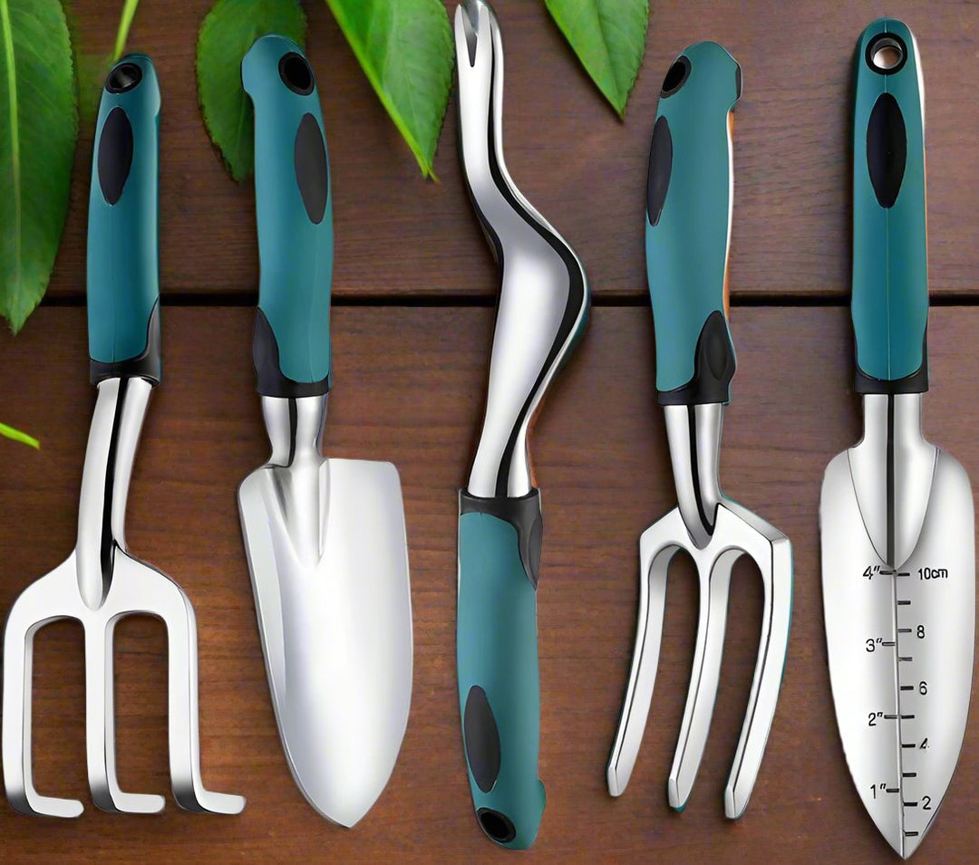 best heavy duty garden tool set 5 Piece Garden Tool Aluminum Heavy Duty Gardening Tool Set with Non-Slip Rubber Grip for Men and Women -Black Red