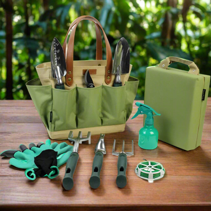garden tool set with tote 11-Piece Garden Tool Set with Bag & Kneeling Pad